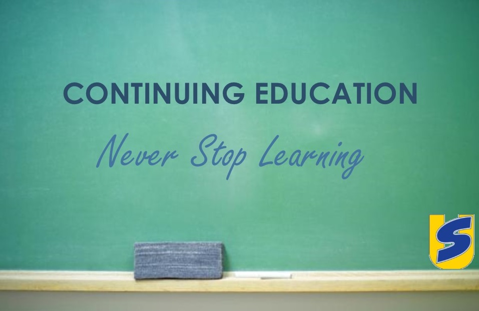 continuing education never stop learning written on a chalkboard